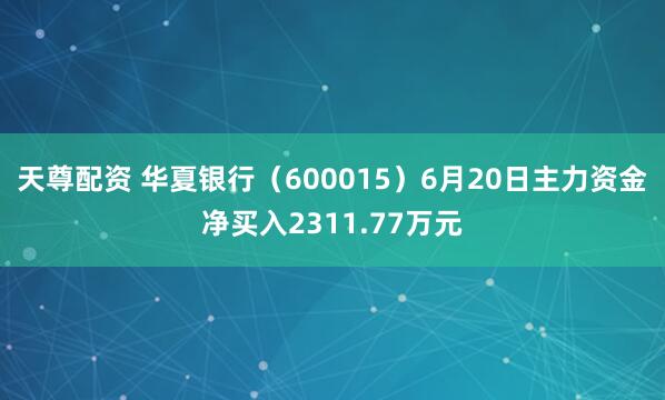 天尊配资 华夏银行（600015）6月20日主力资金净买入2311.77万元